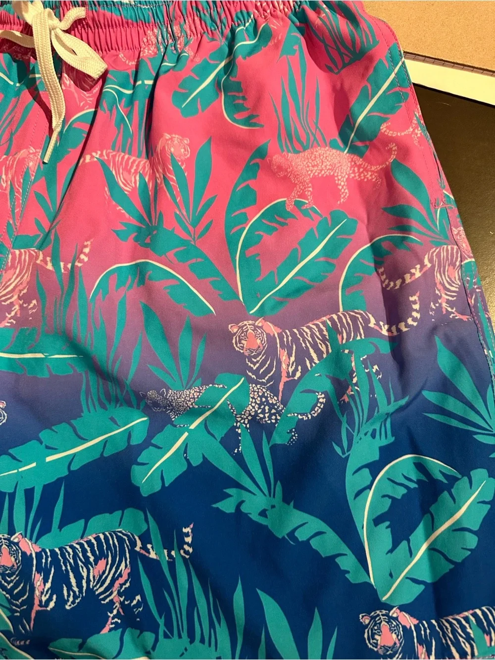 chubbies Pink Teal Blue Gradient Tiger Print Swim Trunks